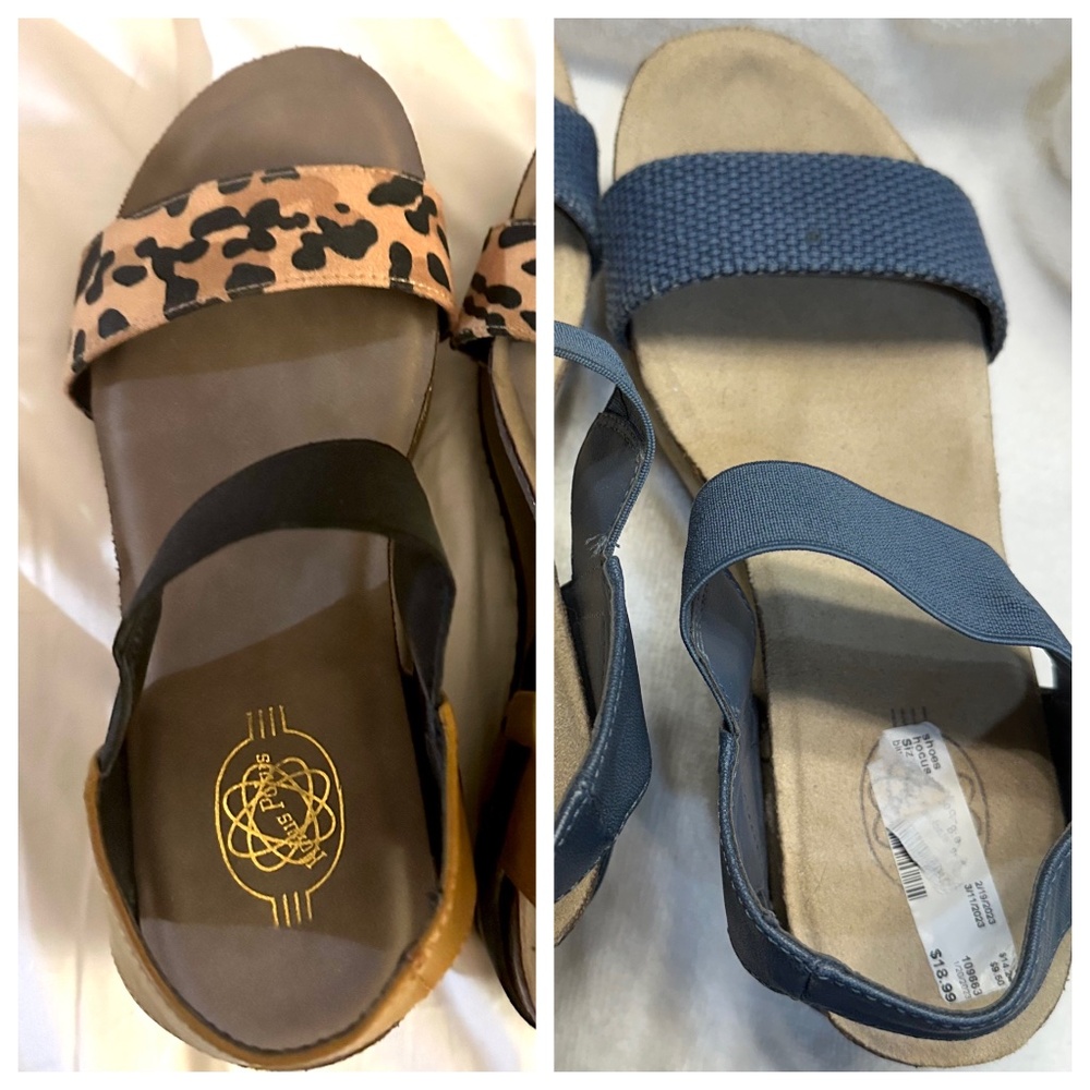 Two pair of Hocus Pocus Blue and leopard Wedge Sandals • size 8
